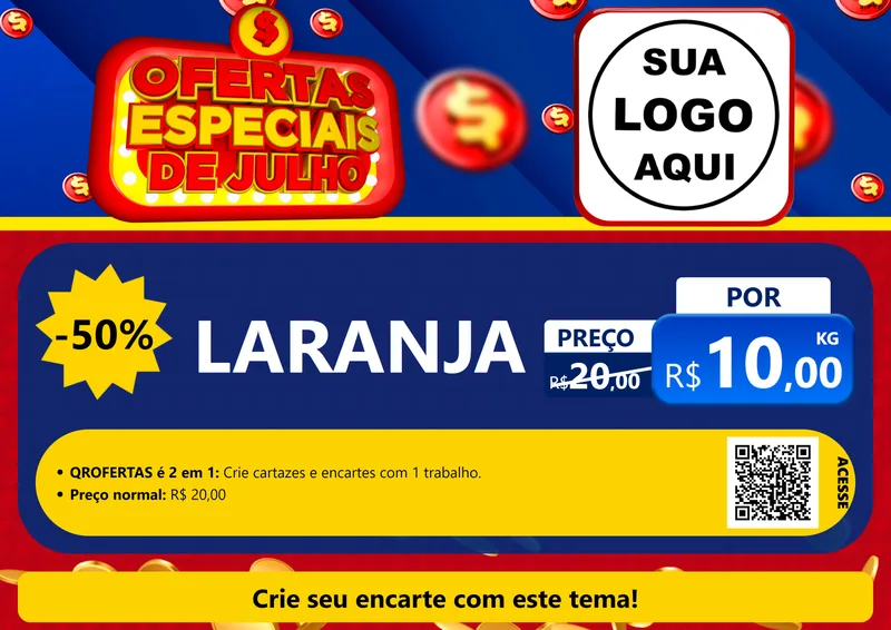 Modelo de Cartaz para Cartaz A4 Horizontal com o tema Ofertas Especiais de Julho para Hortifrúti