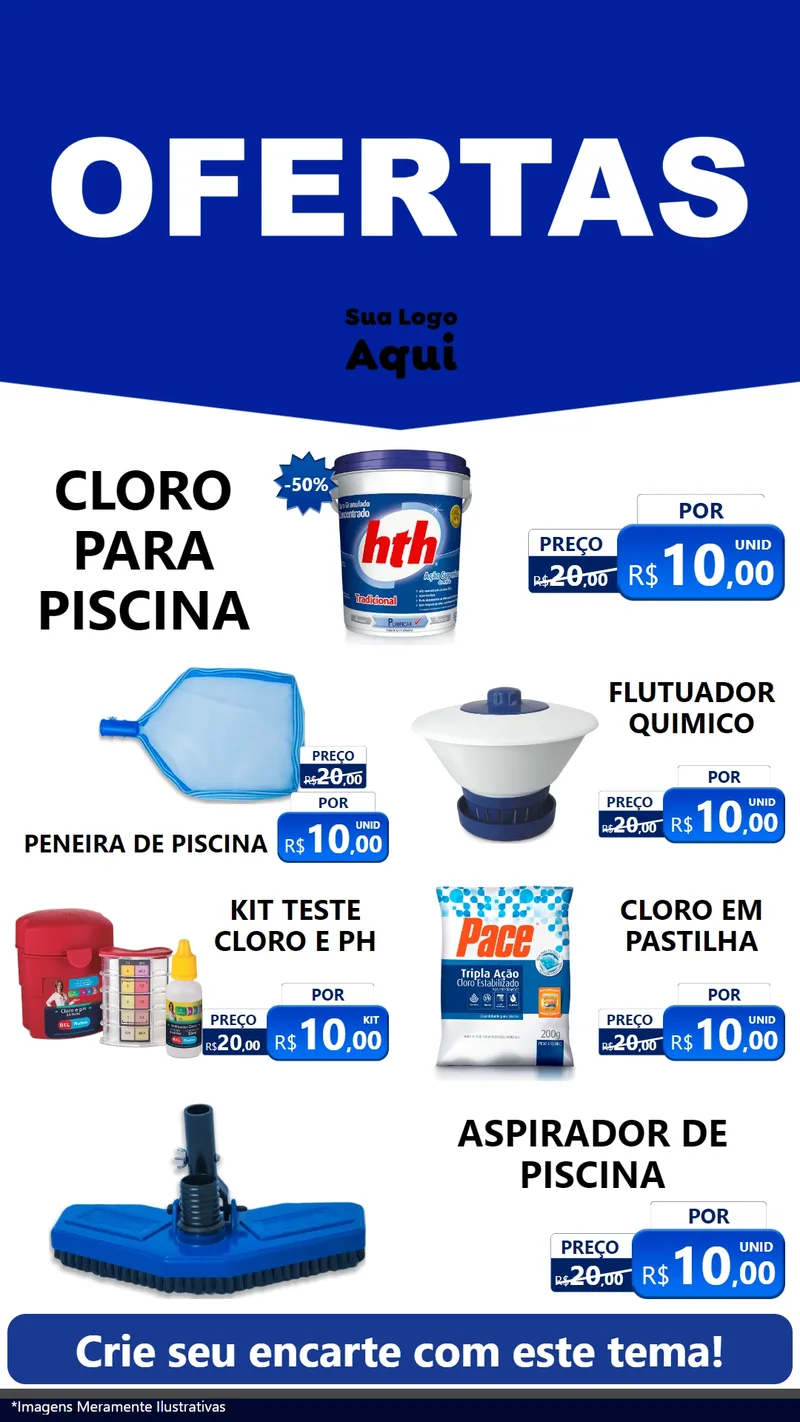 Modelo de TV para TV Vertical com o tema Ofertas Azul Cartaz para Produtos para Piscina