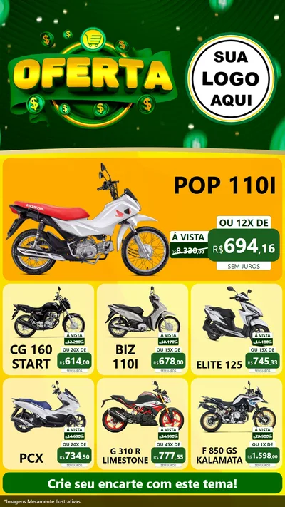 Modelo de Rede Social para Stories com o tema Oferta para Concessionaria de Motos