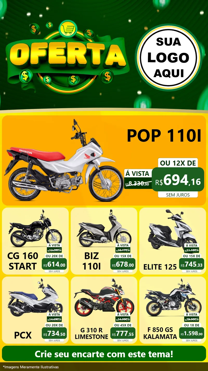 Modelo de Rede Social para Stories com o tema Oferta para Concessionaria de Motos