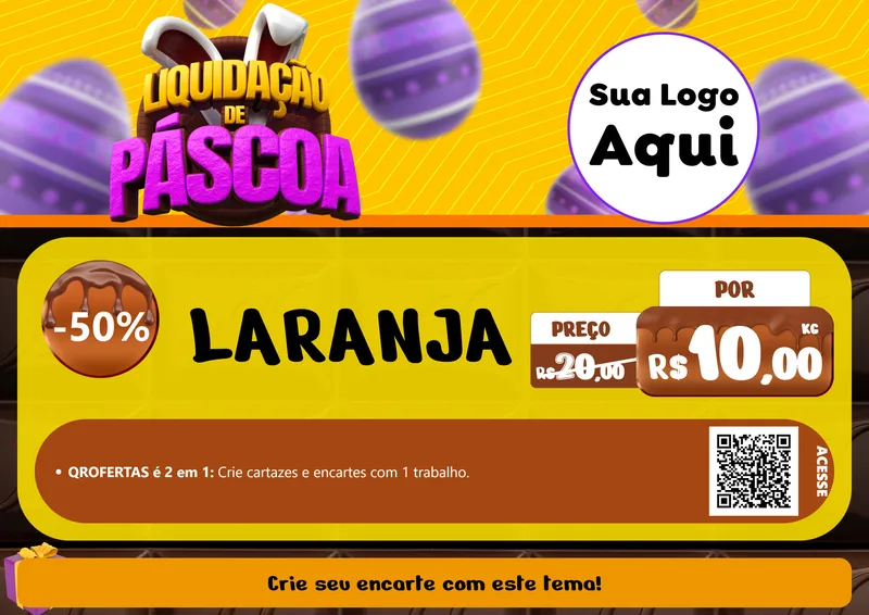 Modelo de Cartaz para Cartaz A4 Horizontal com o tema Liquidação de Páscoa para Hortifrúti