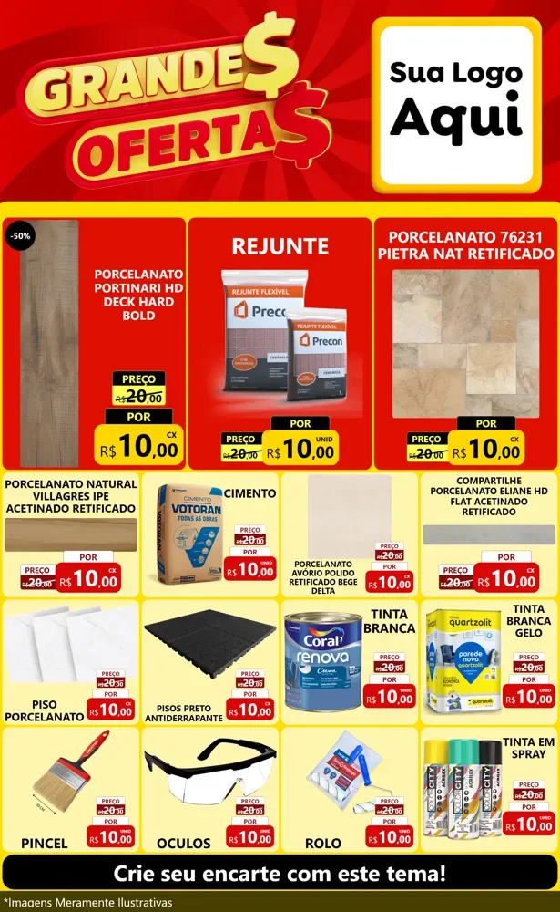 Modelo de Encarte para Encarte Grande com o tema Grandes Ofertas para Pisos e revestimentos