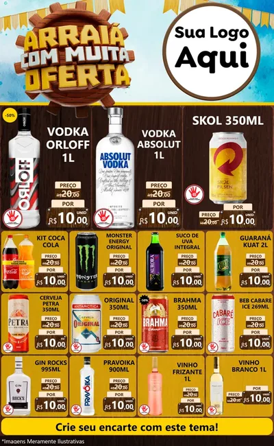 Modelo de Encarte para Encarte Grande com o tema Ofertas de São João - Junina para Distribuidora de bebidas