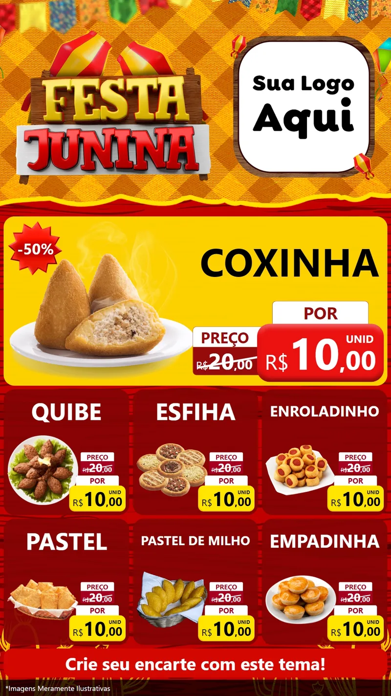 Modelo de Rede Social para Stories com o tema Festa Junina para Salgadaria