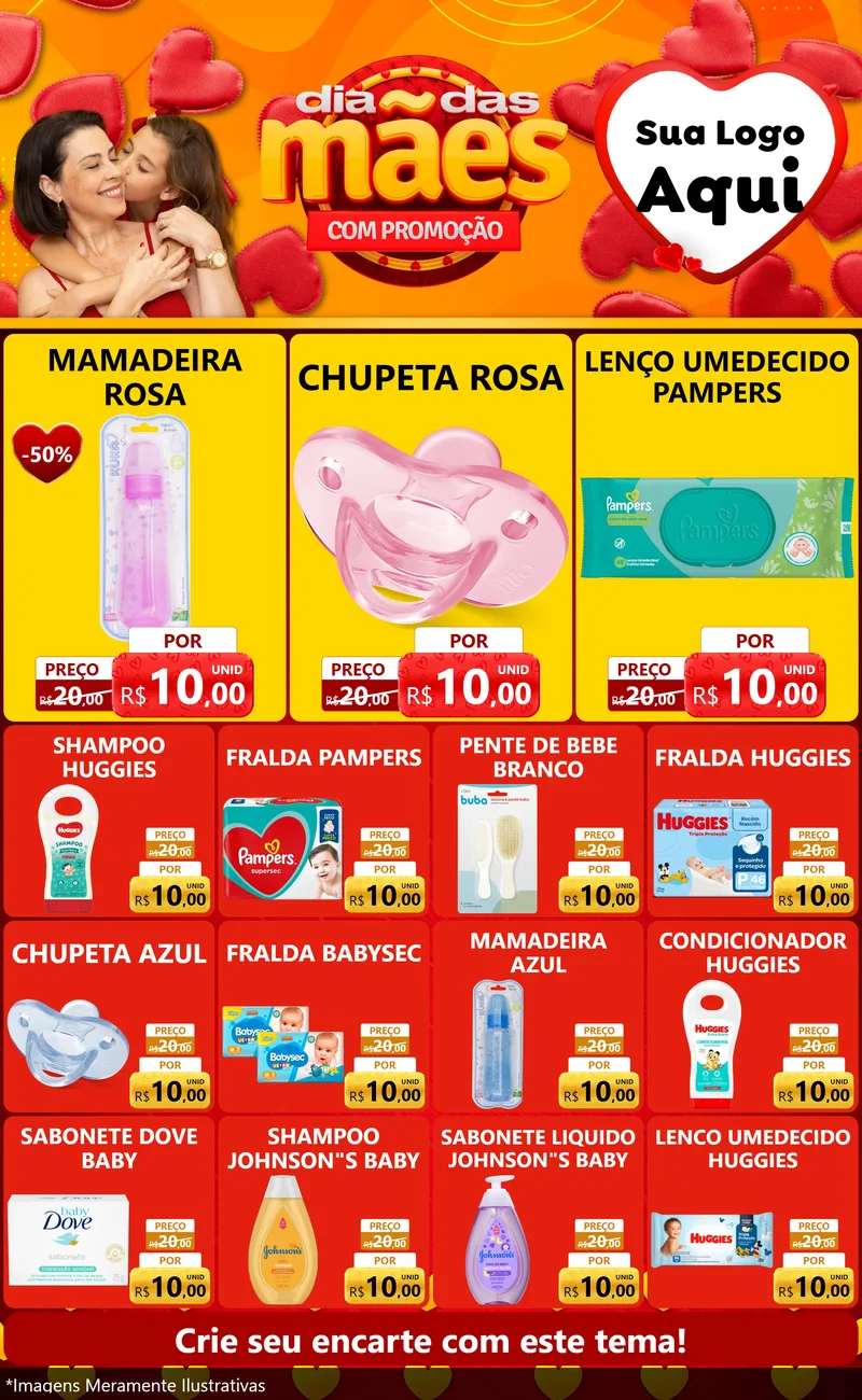 Modelo de Encarte para Encarte Grande com o tema Dia das Mães com Promoção para Bebês