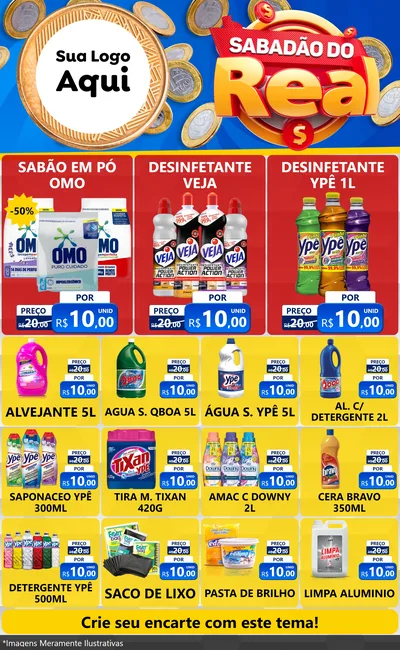 Modelo de Encarte para Encarte Grande com o tema Sabadão do Real para Produtos de Limpeza