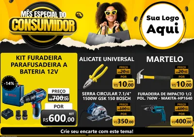 Modelo de Encarte para Encarte A4 Horizontal com o tema Mês Especial do Consumidor para Maquinas e Ferramentas