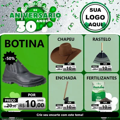 Modelo de Rede Social para Feed Facebook com o tema Promoção de Aniversário - 30 Anos para Agropecuária