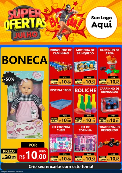 Modelo de Encarte para Encarte A4 Vertical com o tema Super Ofertas Julho para Brinquedos