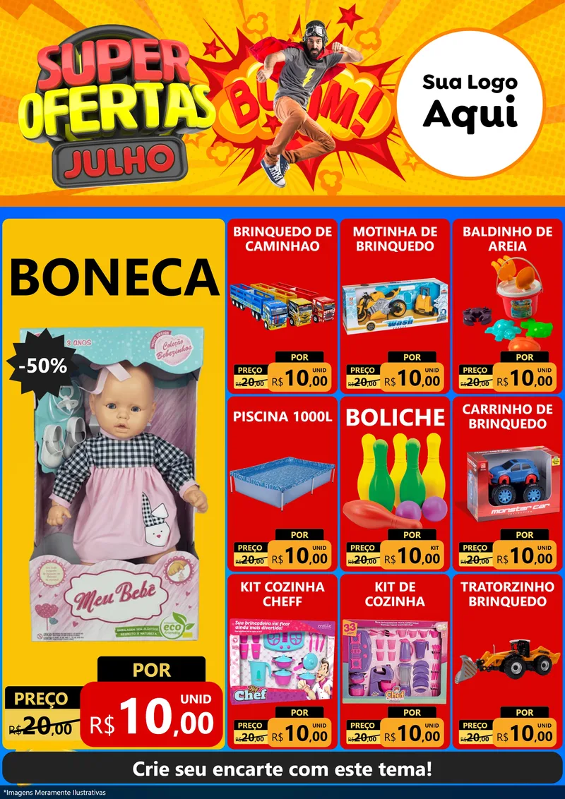Modelo de Encarte para Encarte A4 Vertical com o tema Super Ofertas Julho para Brinquedos