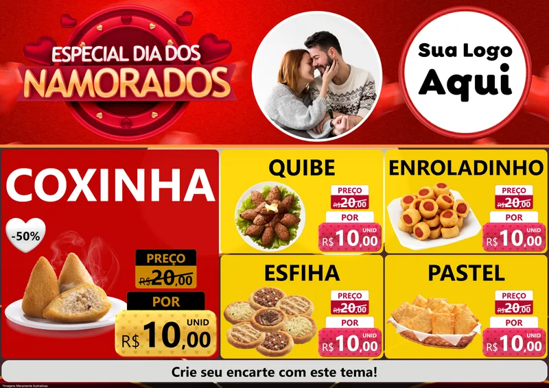 Modelo de Encarte para Encarte A4 Horizontal com o tema Especial Dia Dos Namorados para Salgadaria