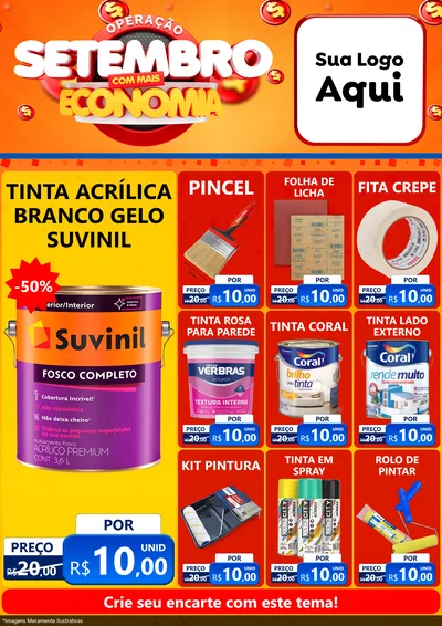 Modelo de Encarte para Encarte A4 Vertical com o tema Operação Setembro Com Muita Economia para Tintas e Ferramentas