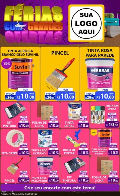 Modelo de Encarte para Encarte Grande com o tema Férias com Grandes Ofertas para Tintas e Ferramentas