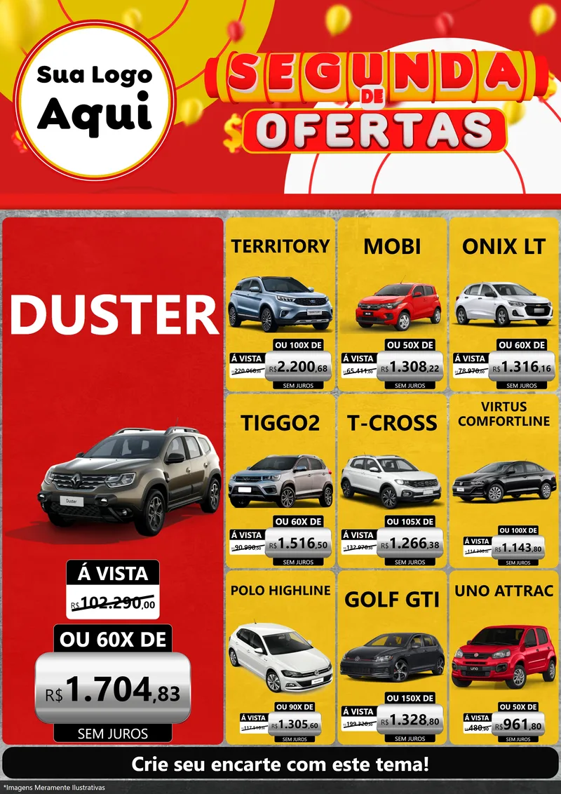 Modelo de Encarte para Encarte A4 Vertical com o tema Segunda de Ofertas para Concessionaria de Carros