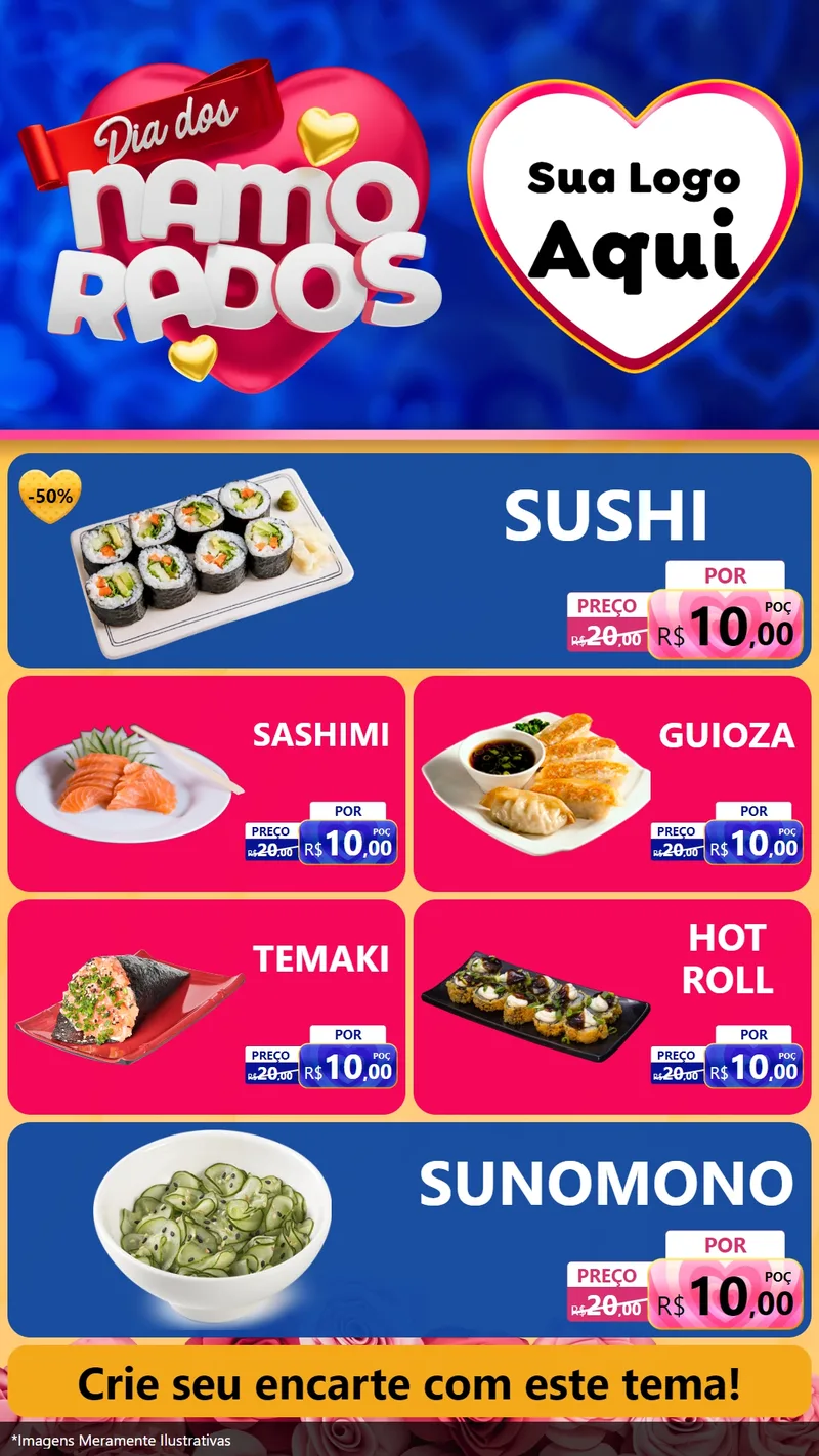 Modelo de TV para TV Vertical com o tema Dia dos namorados para Comida japonesa