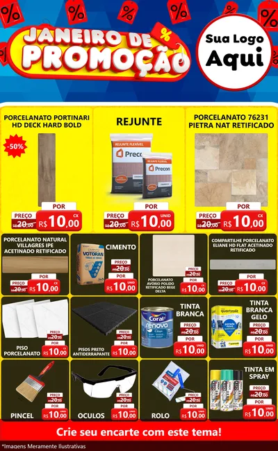 Modelo de Encarte para Encarte Grande com o tema Janeiro de Promoção para Pisos e revestimentos
