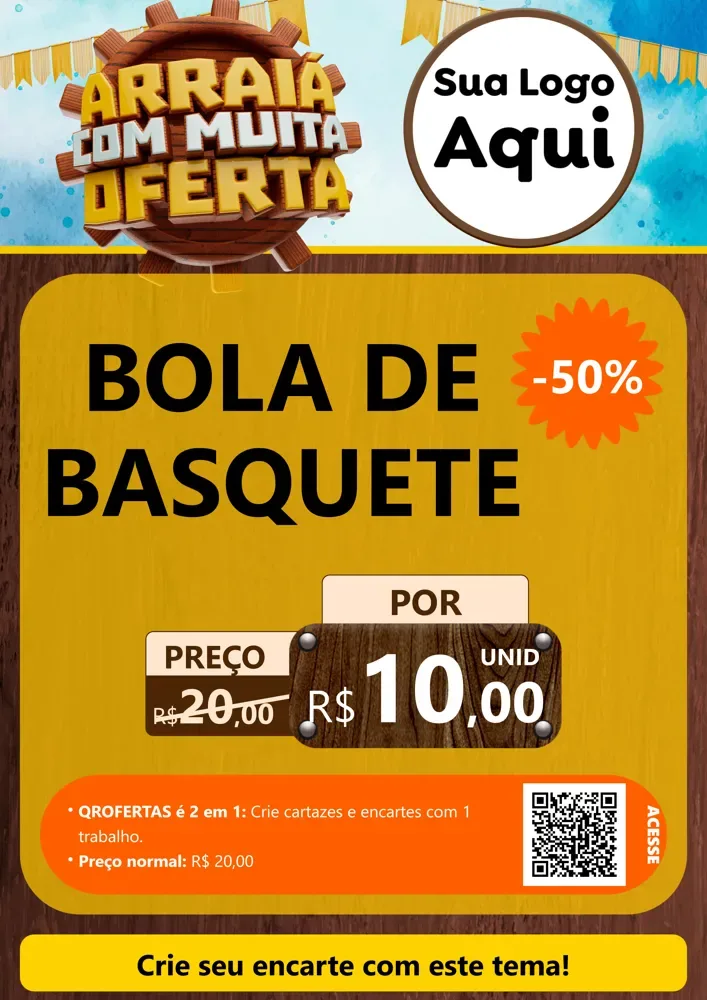 Modelo de Cartaz para Cartaz A4 Vertical com o tema Ofertas de São João - Junina para Artigos Esportivos