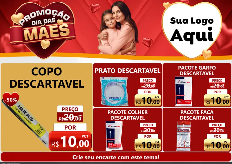 Modelo de Encarte para Encarte A4 Horizontal com o tema Promoção Dia das Mães para Embalagens