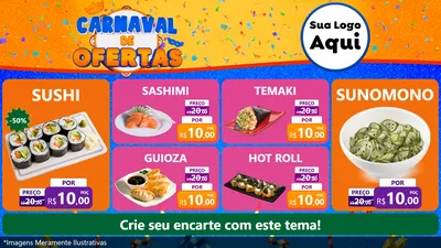 Modelo de TV para TV Horizontal com o tema Carnaval de Ofertas para Comida japonesa