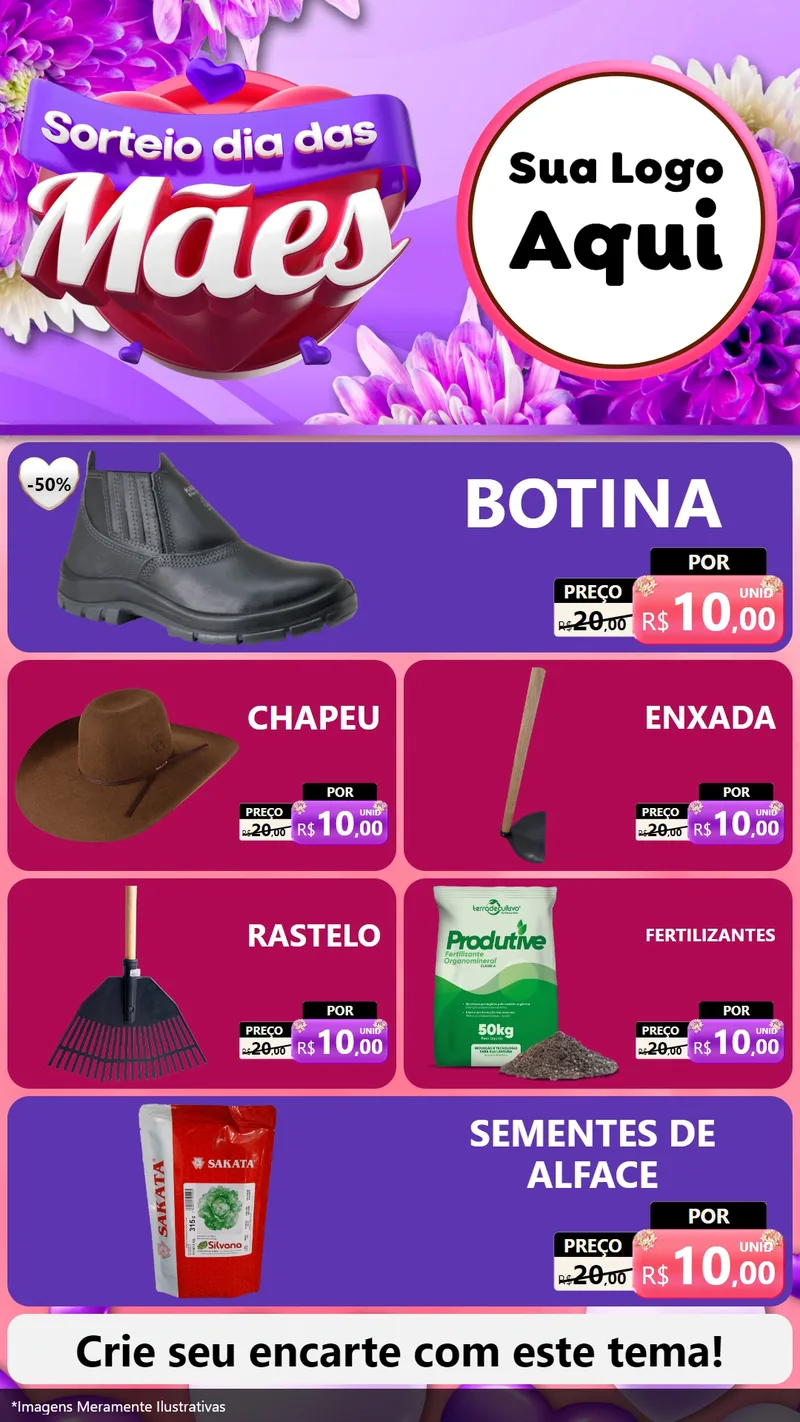 Modelo de TV para TV Vertical com o tema Sorteio Dia das Mães para Agropecuária
