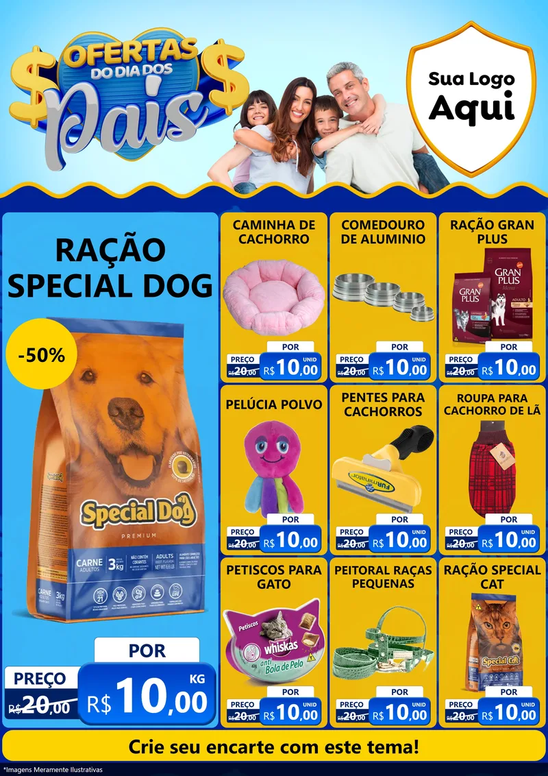 Modelo de Encarte para Encarte A4 Vertical com o tema Ofertas do Dia dos Pais para Pet Shop