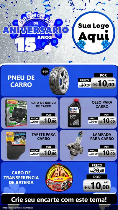 Modelo de TV para TV Vertical com o tema Promoção de Aniversário - 15 Anos para Auto peças