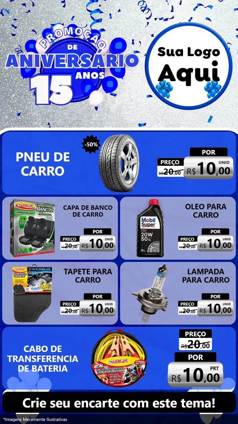 Modelo de TV para TV Vertical com o tema Promoção de Aniversário - 15 Anos para Auto peças