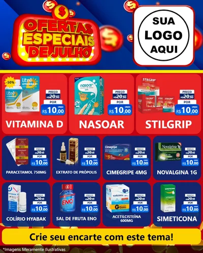Modelo de Rede Social para Feed Instagram com o tema Ofertas Especiais de Julho para Farmácia