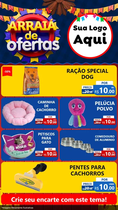 Modelo de TV para TV Vertical com o tema Arraiá de Ofertas para Pet Shop
