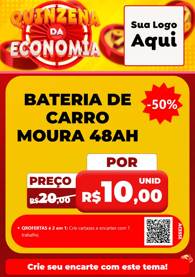 Modelo de Cartaz para Cartaz A4 Vertical com o tema Quinzena Da Economia para Baterias Elétricas