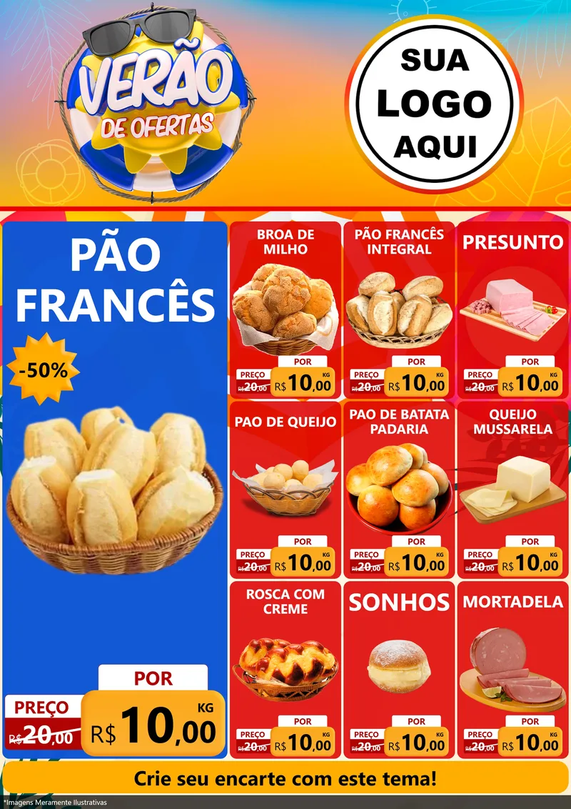 Modelo de Encarte para Encarte A4 Vertical com o tema Verão de Ofertas para Padaria