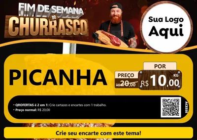 Modelo de Cartaz para Cartaz A4 Horizontal com o tema Fim de Semana do Churrasco para Açougue