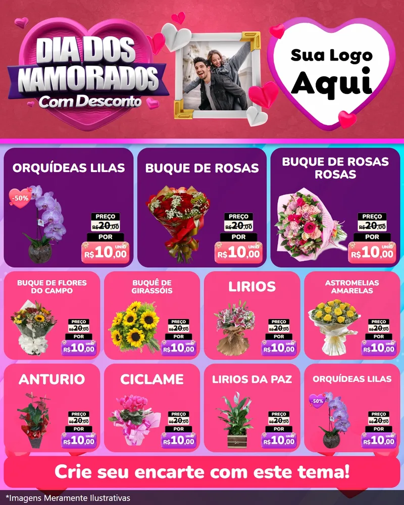 Modelo de Rede Social para Feed Instagram com o tema Dia Dos Namorados Com Desconto para Floricultura e jardim