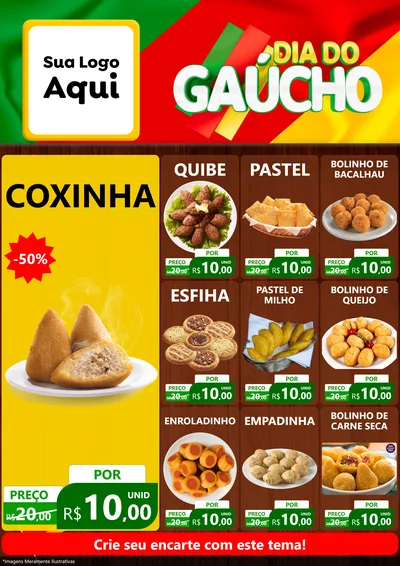 Modelo de Encarte para Encarte A4 Vertical com o tema Dia do Gaúcho para Salgadaria