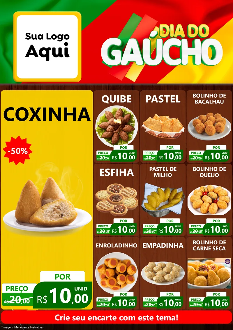 Modelo de Encarte para Encarte A4 Vertical com o tema Dia do Gaúcho para Salgadaria