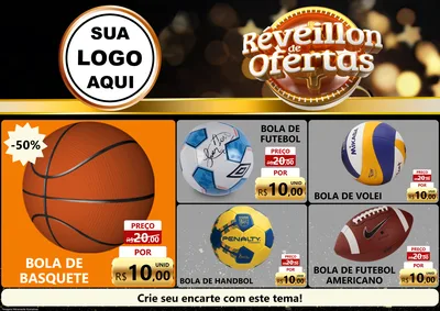 Modelo de Encarte para Encarte A4 Horizontal com o tema Réveillon de Ofertas para Artigos Esportivos