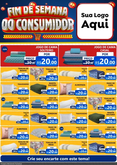 Modelo de Encarte para Encarte A4 Vertical com o tema Fim de Semana do Consumidor para Cama, Mesa e Banho