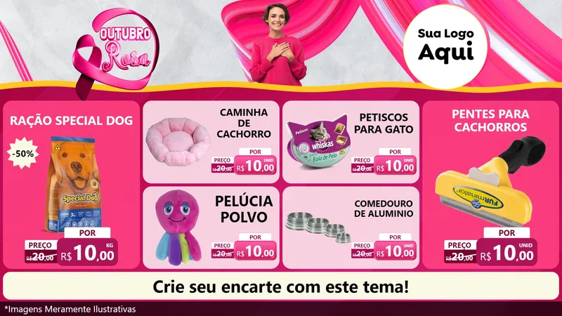 Modelo de TV para TV Horizontal com o tema Outubro Rosa para Pet Shop