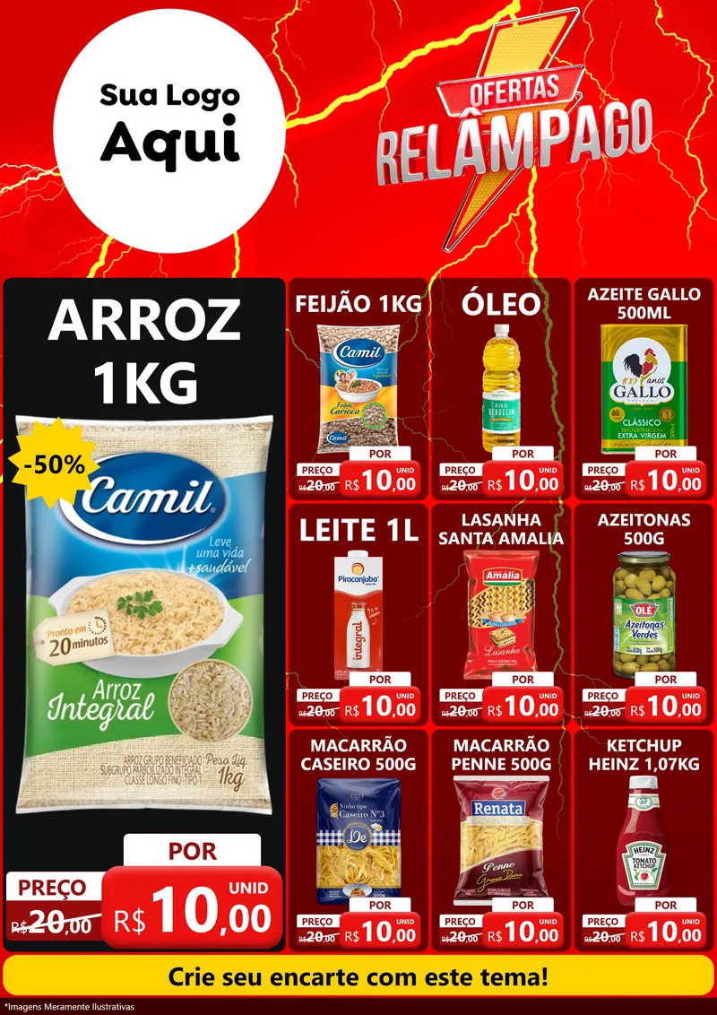 Modelo de Encarte para Encarte A4 Vertical com o tema Ofertas Relâmpago para Supermercado