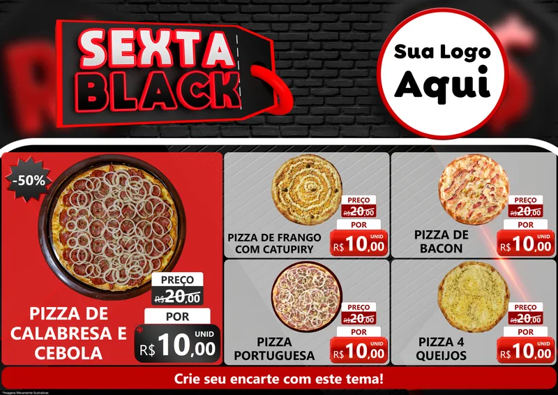 Modelo de Encarte para Encarte A4 Horizontal com o tema Sexta Black para Pizzaria