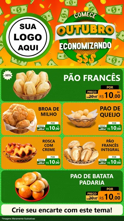 Modelo de TV para TV Vertical com o tema Comece Outubro Economizando para Padaria