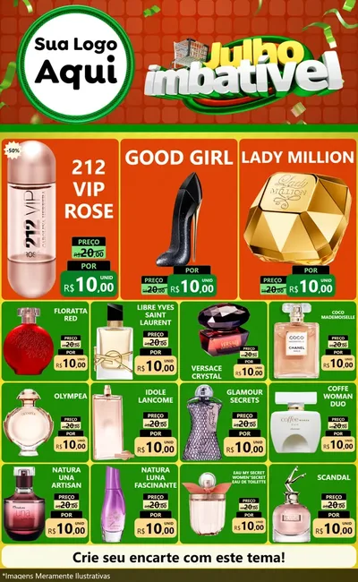 Modelo de Encarte para Encarte Grande com o tema Julho Imbatível para Perfumes