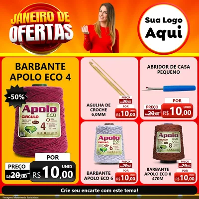 Modelo de Rede Social para Feed Facebook com o tema Janeiro de Ofertas para Armarinho e Aviamentos