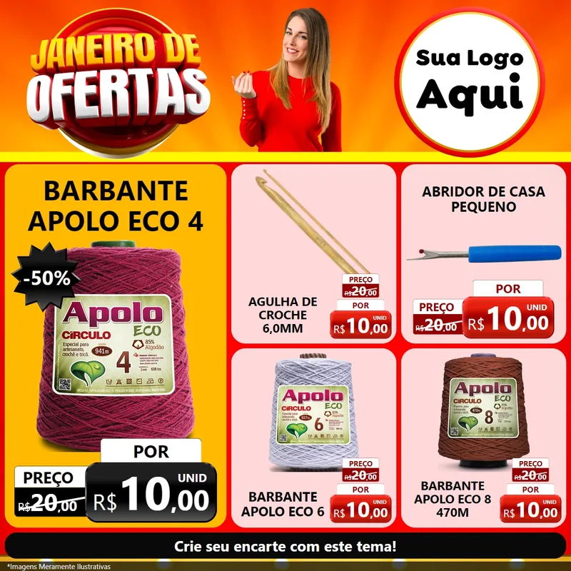 Modelo de Rede Social para Feed Facebook com o tema Janeiro de Ofertas para Armarinho e Aviamentos