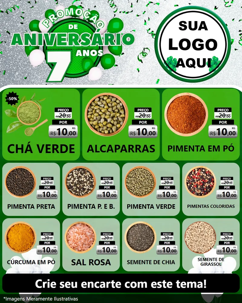 Modelo de Rede Social para Feed Instagram com o tema Promoção de Aniversário - 7 Anos para Produtos Naturais