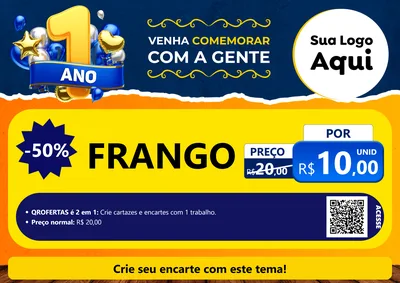 Modelo de Cartaz para Cartaz A4 Horizontal com o tema Um Ano de Aniversário para Assados