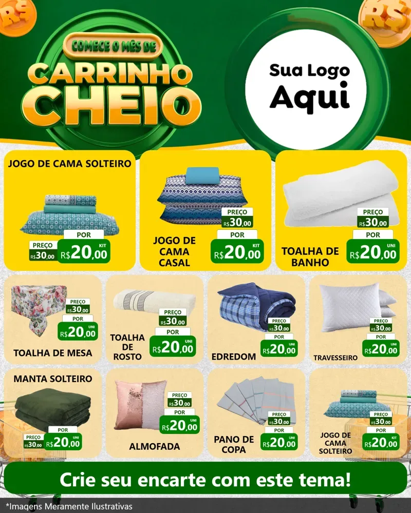 Modelo de Rede Social para Feed Instagram com o tema Carrinho Cheio para Cama, Mesa e Banho