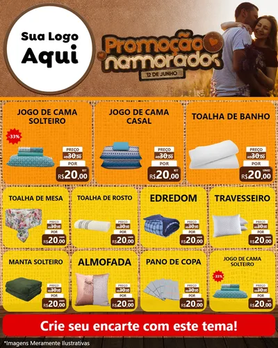 Modelo de Rede Social para Feed Instagram com o tema Promoção Namorados para Cama, Mesa e Banho