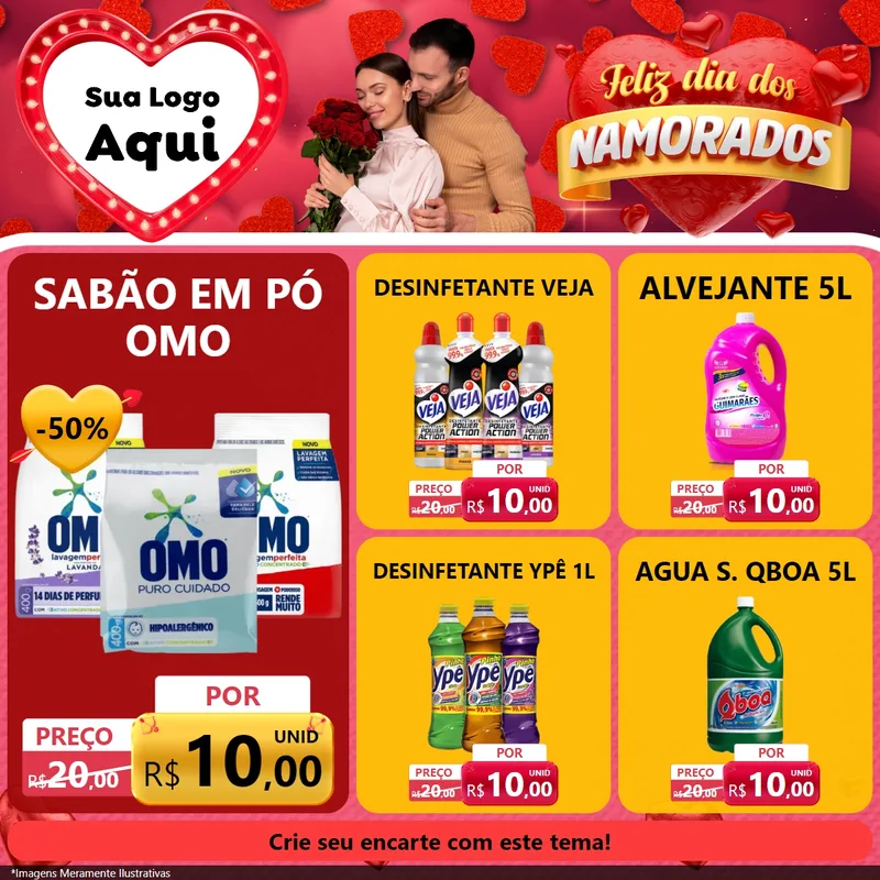 Modelo de Rede Social para Feed Facebook com o tema Feliz Dia Dos Namorados para Produtos de Limpeza
