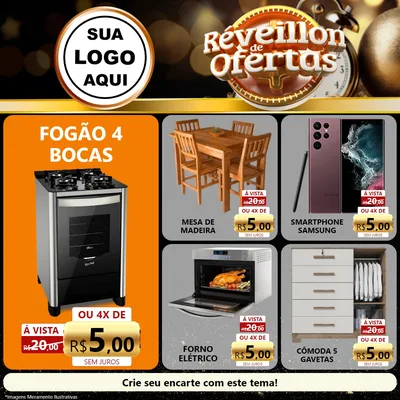 Modelo de Rede Social para Feed Facebook com o tema Réveillon de Ofertas para Móveis e Eletro